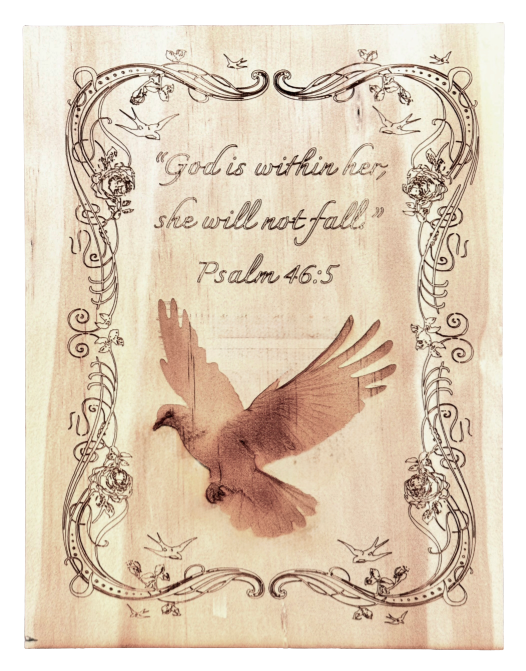Wooden dove Psalm 46:5 scripture laser engraved Christian decor